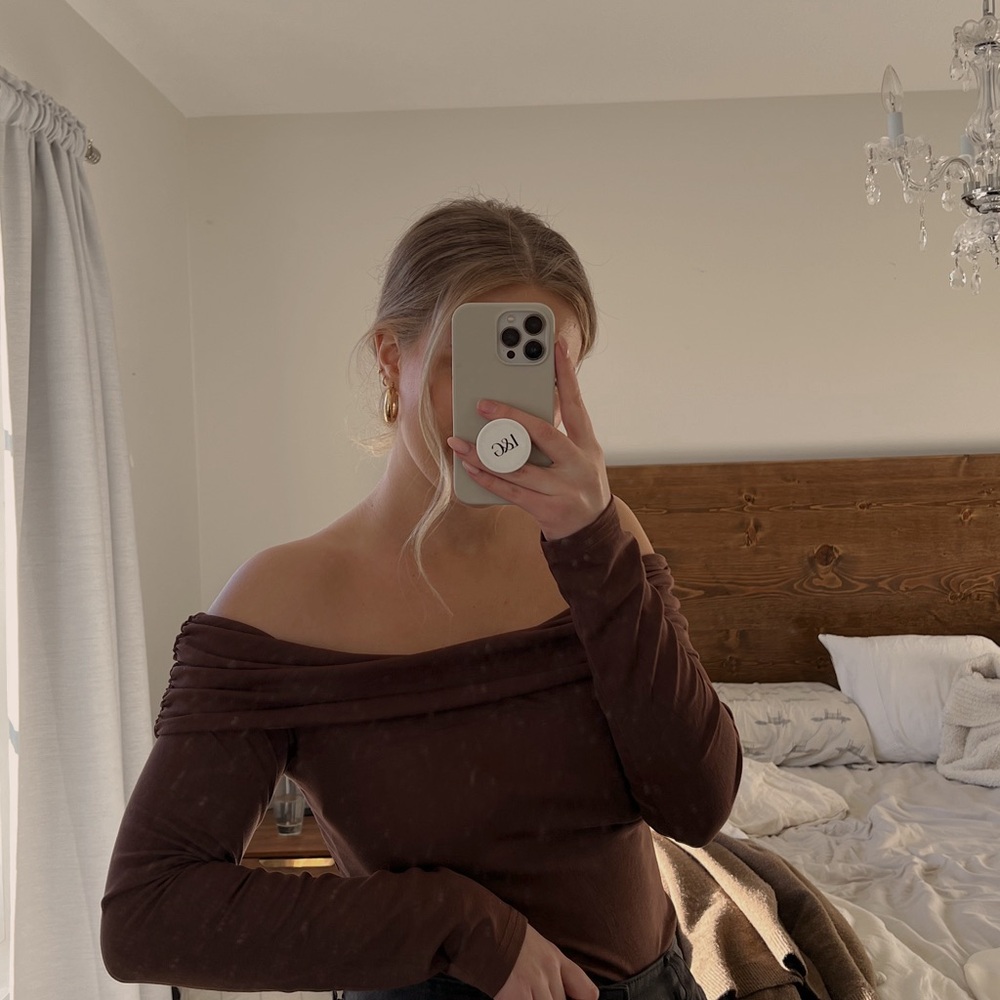 Off the shoulder brown top